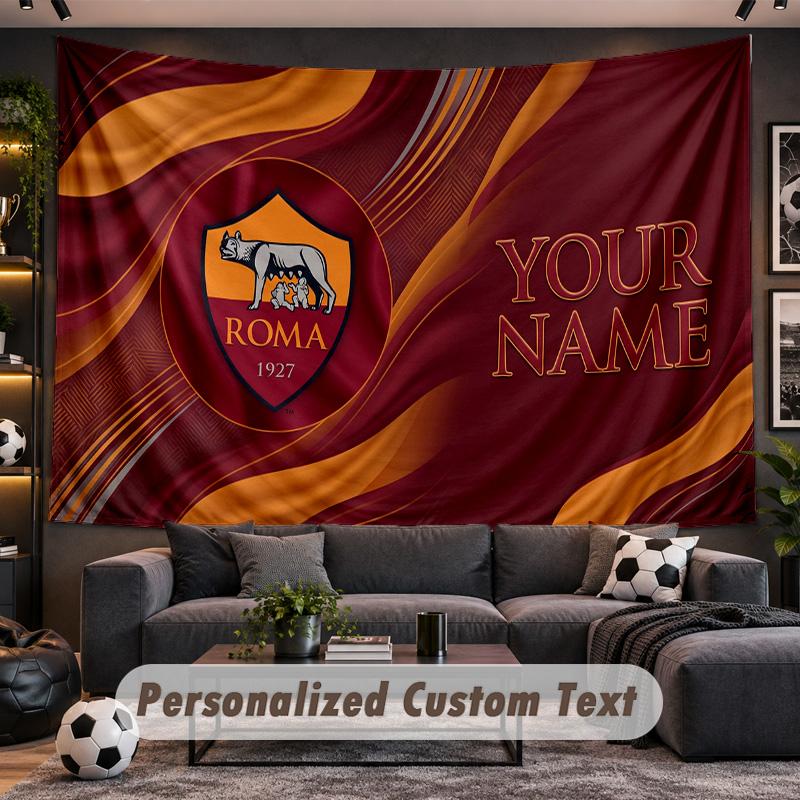 AS Roma FC Personalized Tapestry Support Custom Name, Wall Art Home Decoration