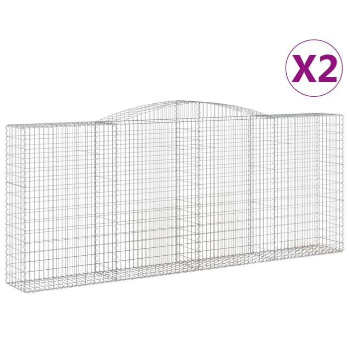 VidaXL Paniers à gabions arqués 2 pcs 400x50x160/180 cm fer galvanisé, gabion, cage de gabion, panier de mur de gabion, mur 3147035