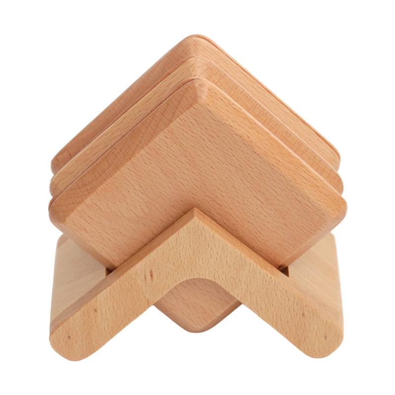 6Pcs Wooden Coaster Set with Holder Square Wood Coasters for Drinks Tea Coffee Cup Mats Mug Coaster Placemats Table Accessories
