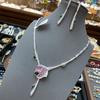 Jewelry Set Water Drop Bamboo Flower Necklace Earrings Zircon Necklace Stud Earrings Clips