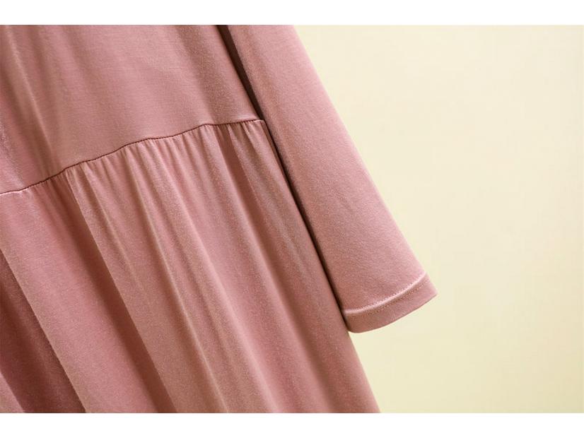 Women's Modal Long Sleeve Swing Dress with Chest Pads - Plus Size Casual for Spring, Summer, Autumn