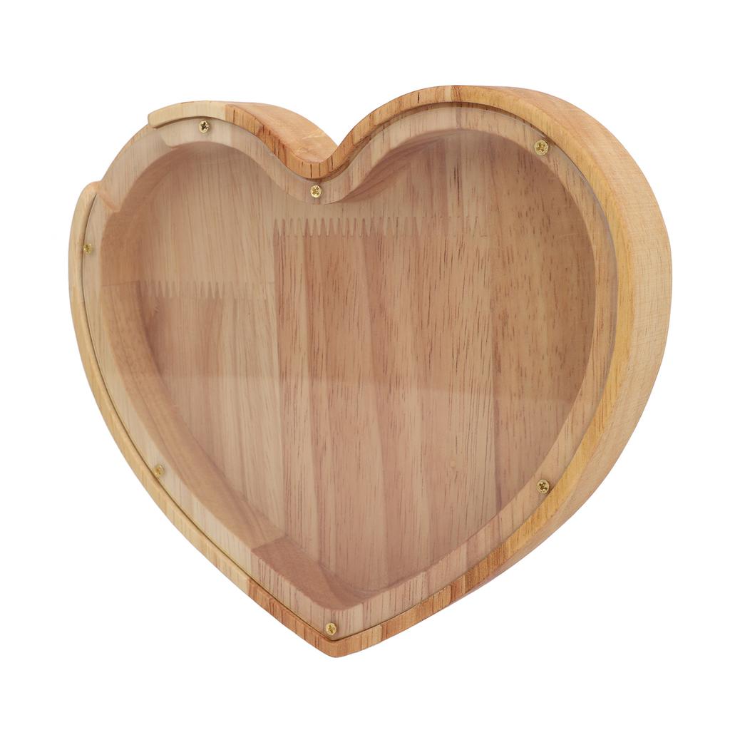 Heart Shaped Storage Box Transparent Acrylic Panel Wooden Display Case for Jewelry Coin Saving 20x18