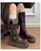 Cowhide version~ thick-soled heightening boots women's autumn and winter versatile British style thick heel Maillard retro knight boots