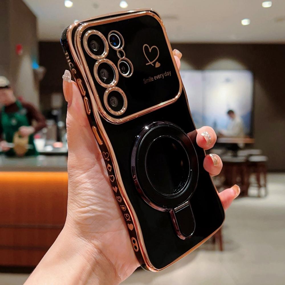 

Для Samsung Galaxy S25 Ultra Чехол с подставкой TPU Задняя крышка телефона Фигурная форма Сердце любви Black