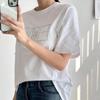 NeW Arrivals Open Run Oversized ShorT Sleeve CoTTon Linen T shirT prinT WhiTe W