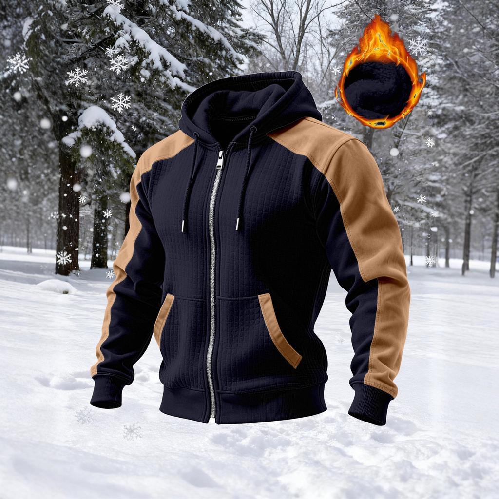 New Winter and Autumn Men's Double-Layered Insulated Thick Hooded Coat, Comfortable Cardigan with Zipper Closure Jacket