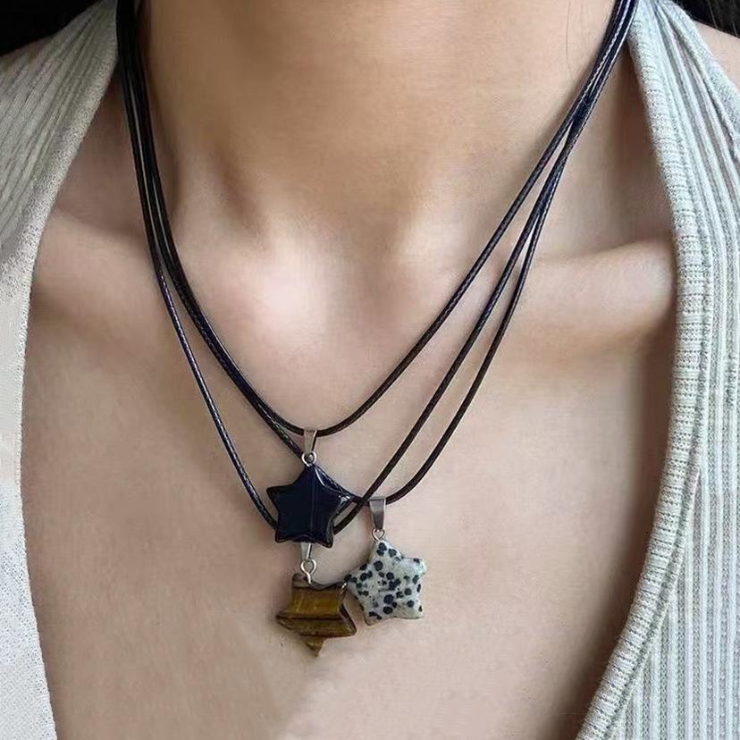 New Korean Fashion Star Pentagram Pendant Necklace for Women Men Black Rope Clavicle Chain Y2k Punk Hip-hop Party Jewelry Gift