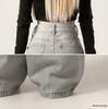 Women's High-Waisted Light Gray Wide-Leg Jeans - Autumn Collection, Floor-Length, Draped, Loose Fit