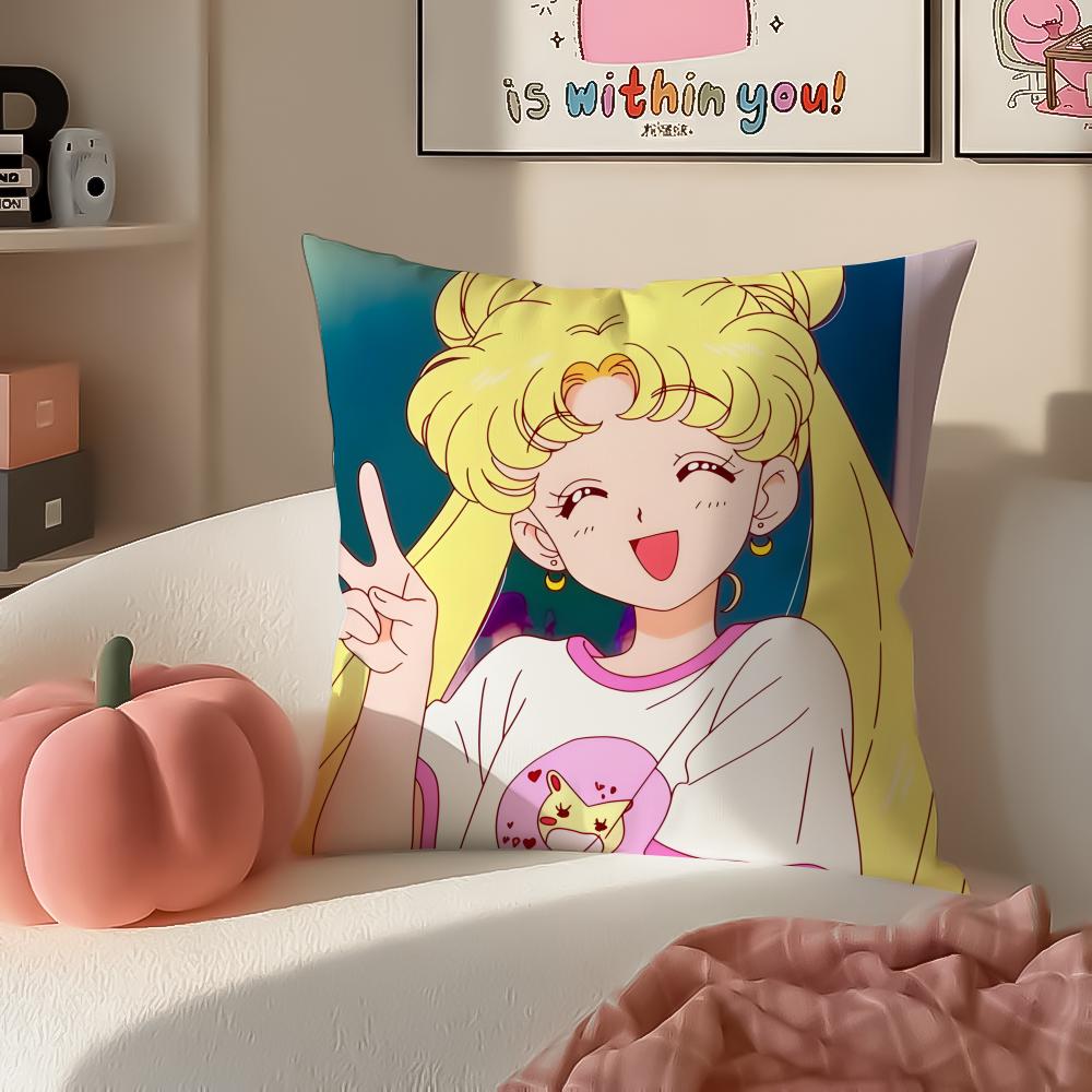 Magical Girly Cute Anime SSailor MMoon Cushion Cover Pillowcase Short Plush Invisible zipper Room Sofa Cushion Cover