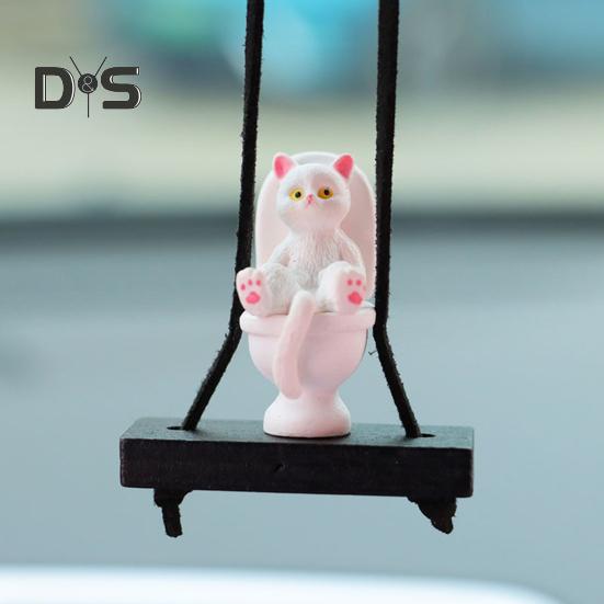 Toilet Cat Car Pendant Rear View Mirror Hanging Ornament with Lanyard Humorous Car Interior Accessories