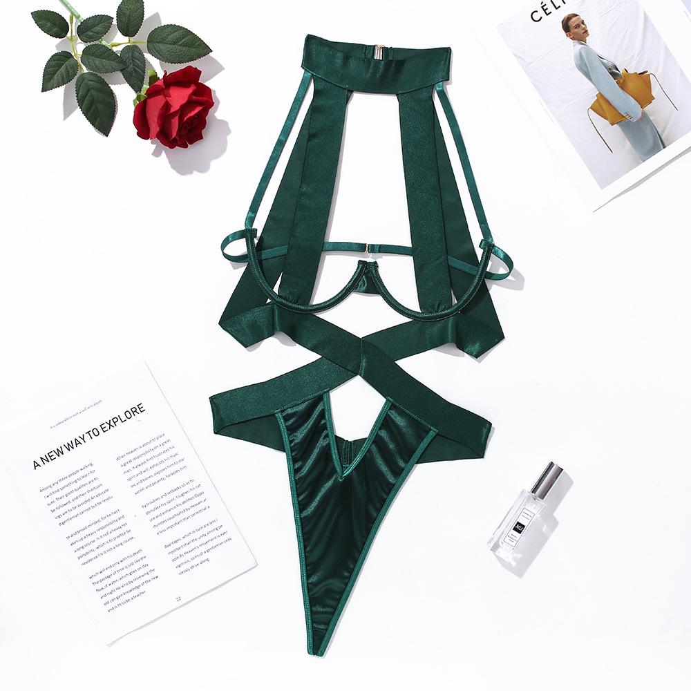 Lace-Up Halterneck Cut-Out Backless Lingerie Bodysuit with Push-Up Bust Support