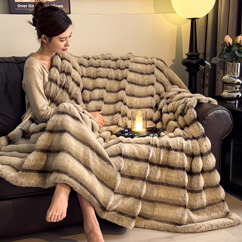 Luxury Tie-Dye Big Bubble Rabbit Fur Blanket & Duvet Cover, 2-in-1 Faux Fur Plush Throw, Ultra Soft Fluffy for Couch Bed Sofa