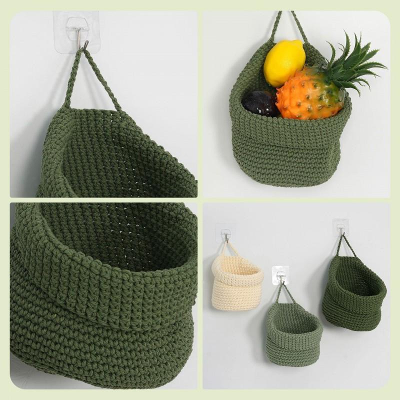 Wall-Mounted Woven Cotton Fruit Vegetable Basket Set Kitchen Storage Minimalist Hanging Organizer With Hooks