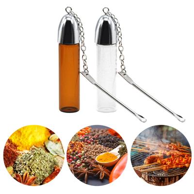 2 Stück Aufbewahrungsflasche, auslaufsicher, Gewürzbehälter, tragbare Pillenpulverflasche mit Mini-Löffel für Outdoor-Reisen, Camping