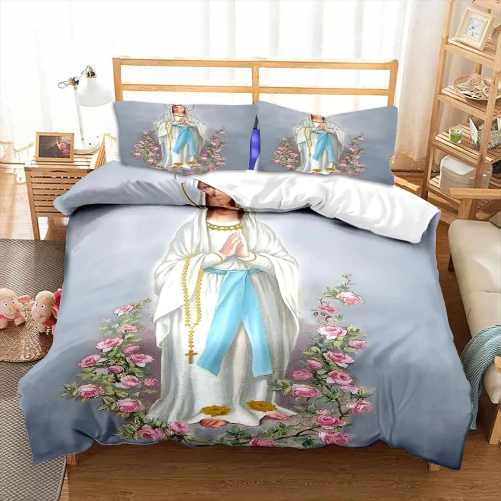 Jesus Virgin Mary Theme Kids Bedding Set Polyester Duvet Cover With Pillowcase For Children Room Decor