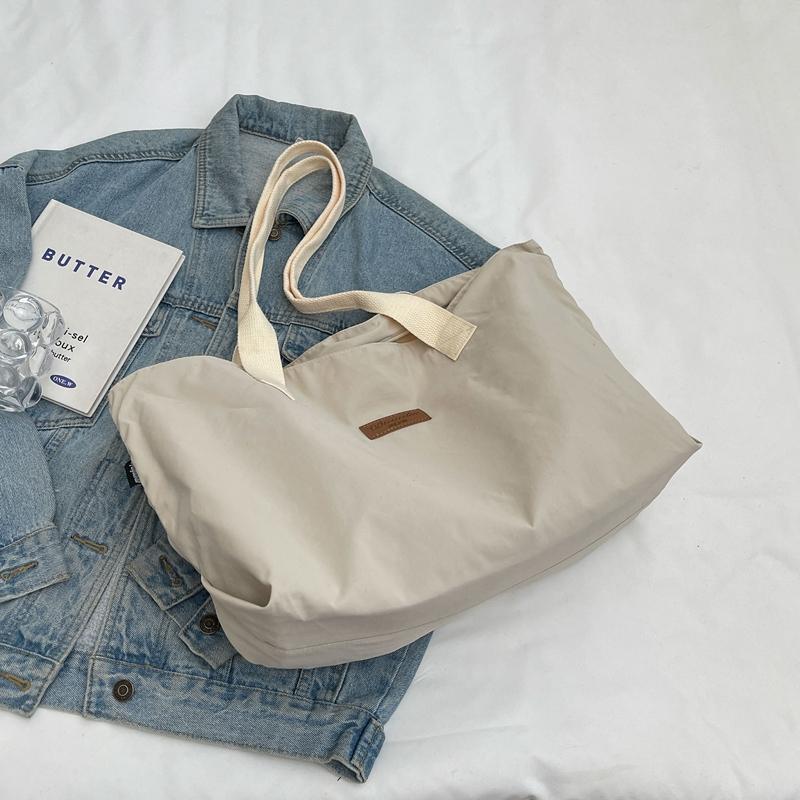 Solid Color Tote Bag Women's Large Capacity Shoulder Bag Student Classes Book Bag