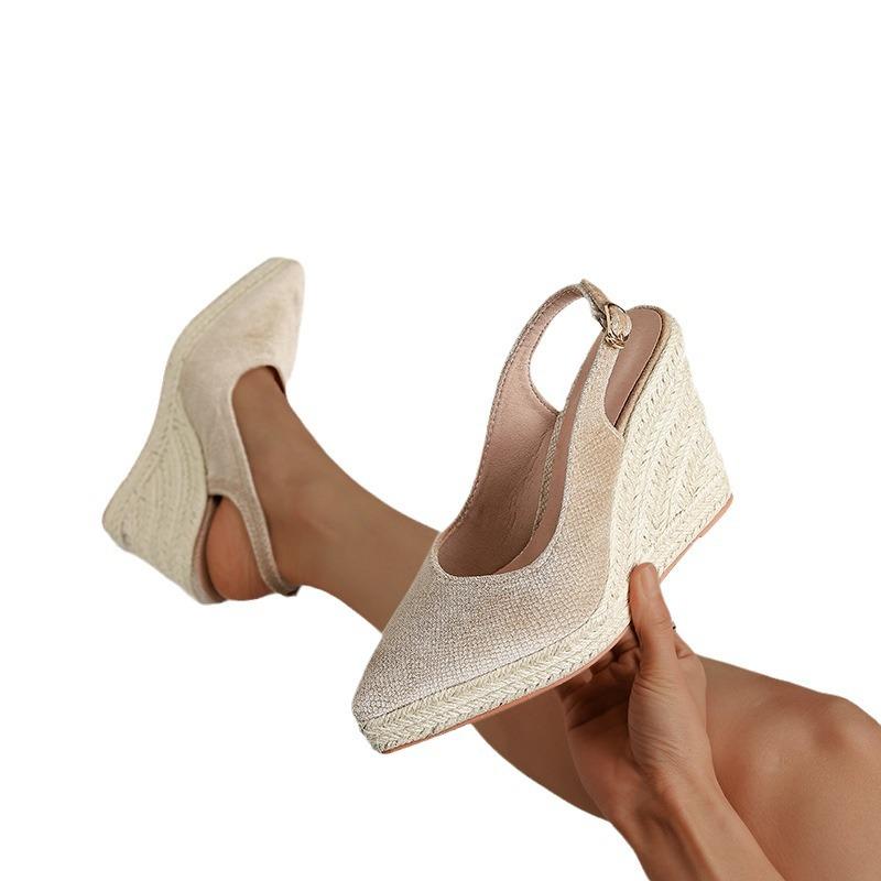Fashion FHC 2024 New Straw Wedges High Heels,Women Platform Pumps,Hemp Summer Shoes,Back Buckle Strap,Size 35-42,Black,Purple,Dropship