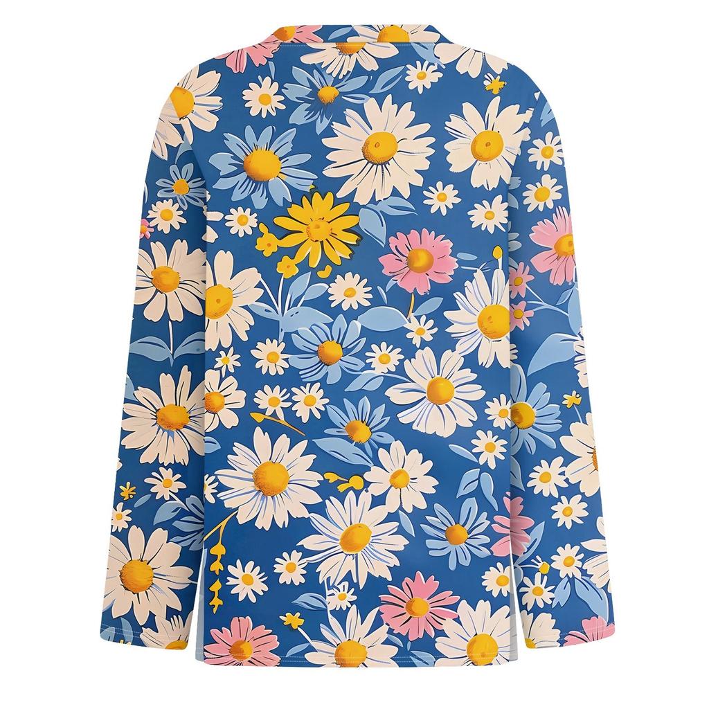 Damenmode Lässig Schlitz Saum Rundhals Langarm Lose Bedrucktes T-Shirt Damen Top