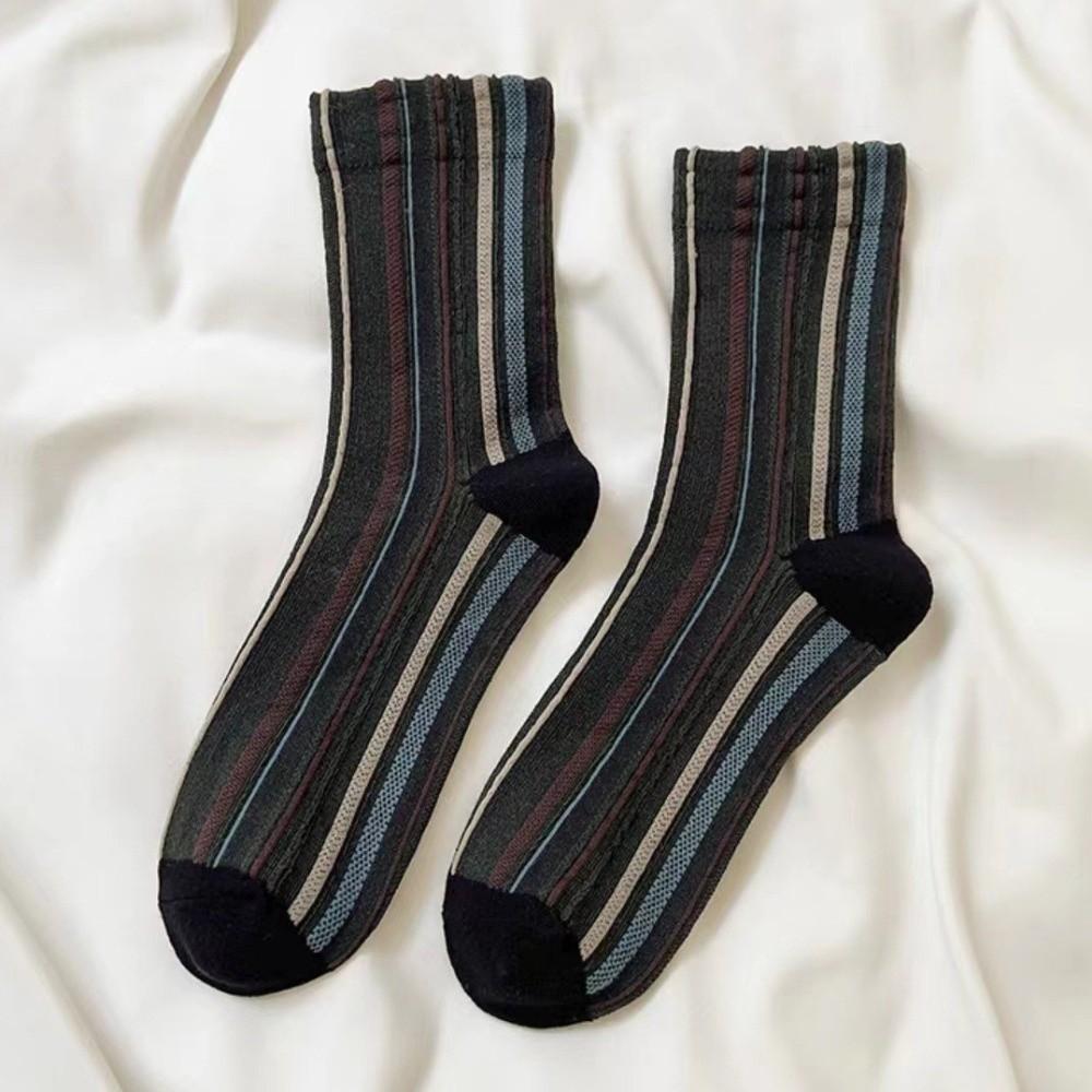 5 Pair Retro Harajuku Socks Korean Style Mid-calf Socks Fashion Striped Socks  for Women