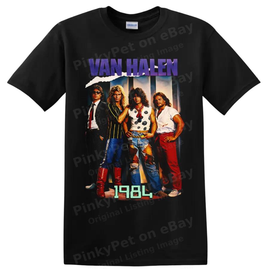 Camiseta Banda de Rock Van Halen 1984 Eddie David Alex Michael Estilo Camiseta Vintage XXXL black