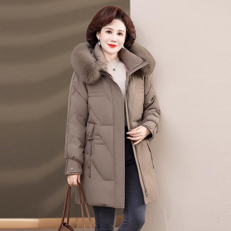 Yalu Damen Mittellange Daunenjacke mit Fuchspelzkragen