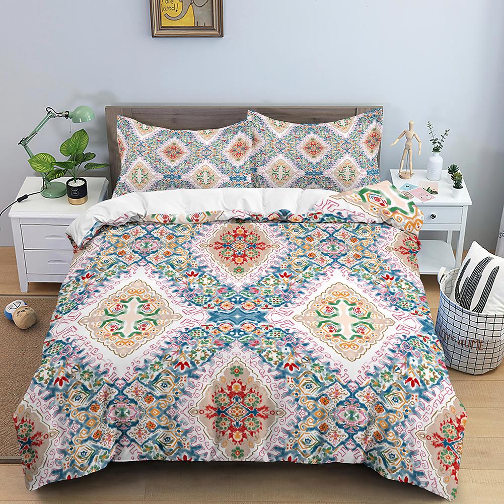 Geometric Mandala King Queen Duvet Cover Boho Ethnic Style Bedding Set For Teens Adults Mediterranean Soft Polyester Quilt Cover