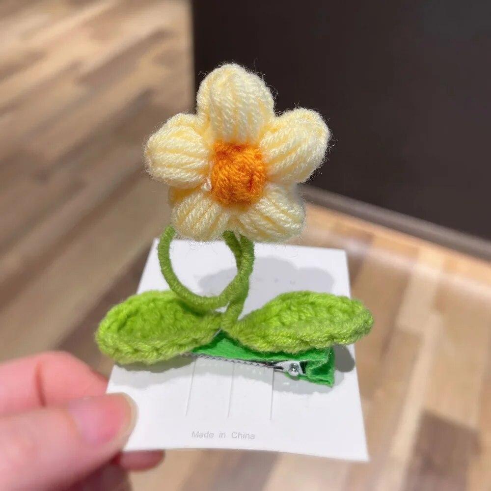 

Заколки для волос с цветами, вязаная шерстяная заколка ручной работы, заколки-крокодилы для девочек, милые заколки, детские головные уборы, аксессуары для волос