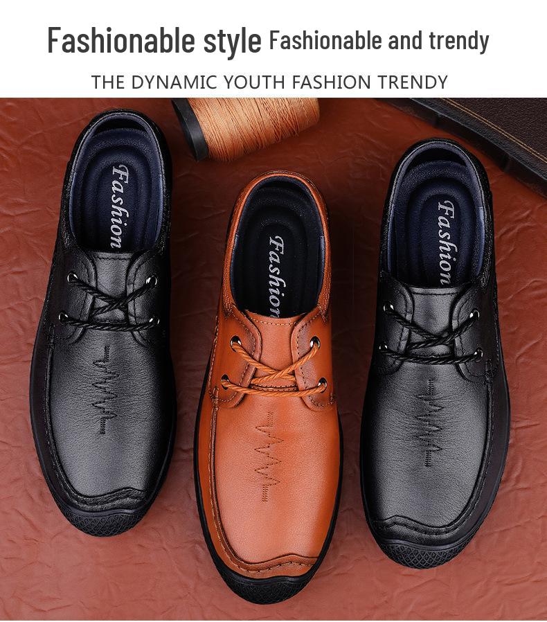 Men's Spring Lace-up Business Leather Shoes - Top Layer Cowhide, Trendy, Casual, Breathable Driving Shoes