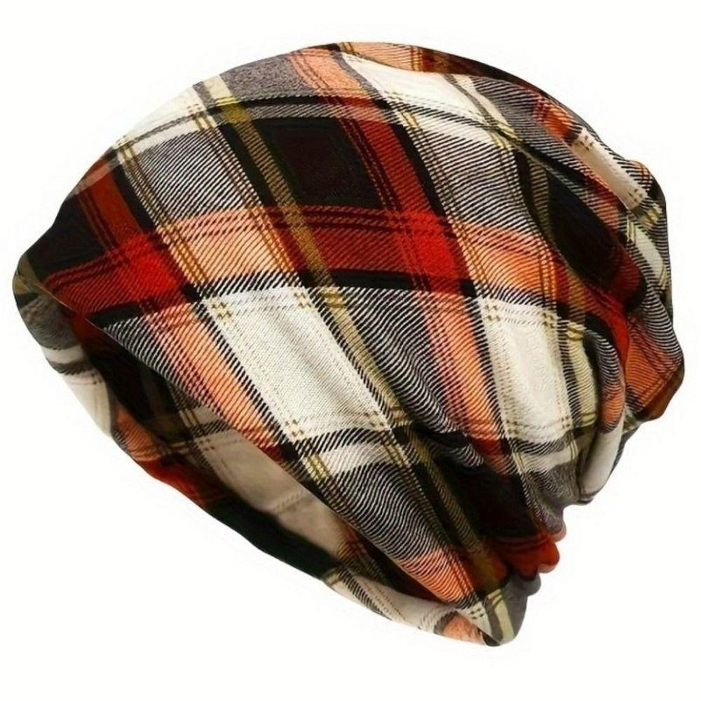 Contrasting Colors Turban Hats Plaid Print Casual Hedging Cap Gifts Pullover Hat  Autumn and Winter
