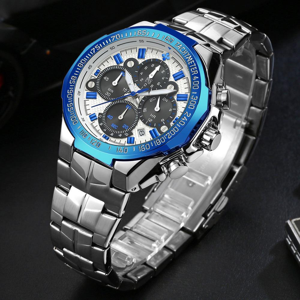 WWOOR Wò Ài 8868 Men's Trendy Luminous Steel Band Waterproof Quartz Sports Watch