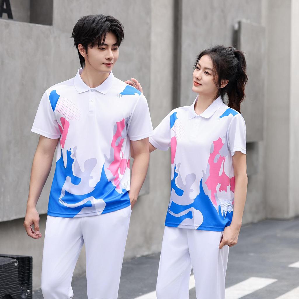 Unisex Quick-Dry Badminton Outfit: Polo Shirt & Long Pants Set for Tennis/Table Tennis Training