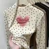 Girls' Polka Dot Velvet Long-Sleeve T-Shirt - Autumn/Winter High-Neck Top for Medium/Large Children