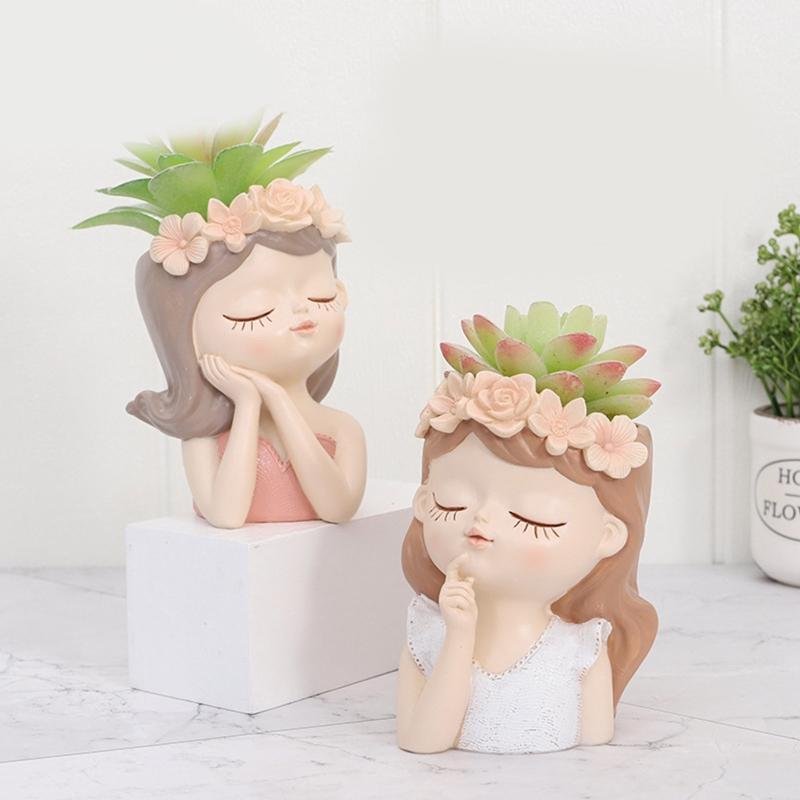 Cute Plants Flower Pot Resin Succulent Planter Flower Vases Little Girl Garden Decoration for Home Office Plant Pot