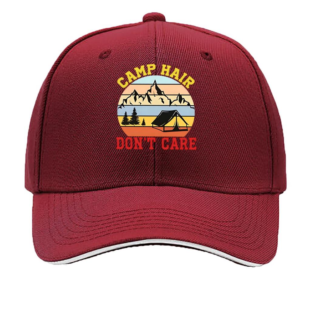 Camp Hair Dont Care Outdoor Camping Mountain Cabin Print Womens Baseball Cap Adjustable Vintage Ha Sandwich Baseball Cap