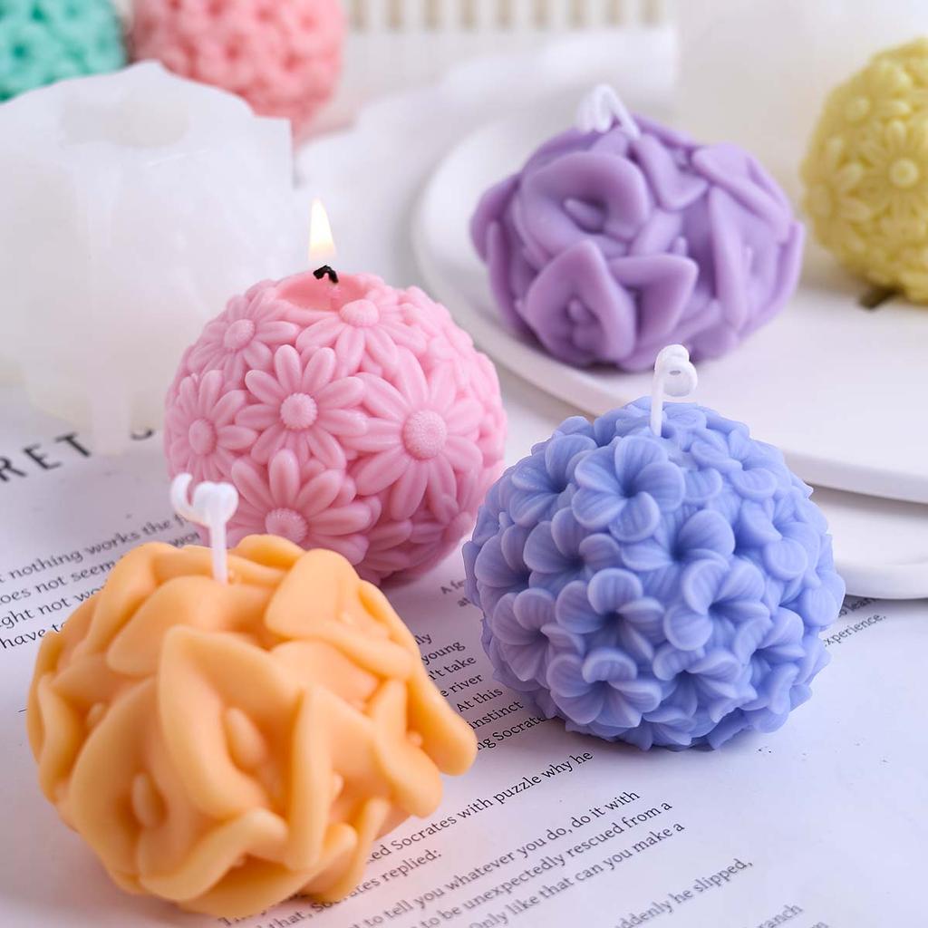 Stampo in Silicone per Candela a Palla di Fiori Fai da Te Rilievo Frangipani Margherita Sferica Kit per la Realizzazione di Artigianato Stampo per Colata Sapone Gesso Resina Casa De
