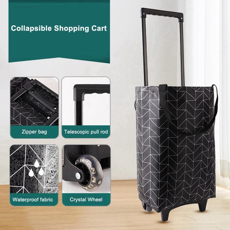 Foldable Oxford Cloth Telescopic Trolley Shopping Bag Household Trolley Shopping Cart with Wheels