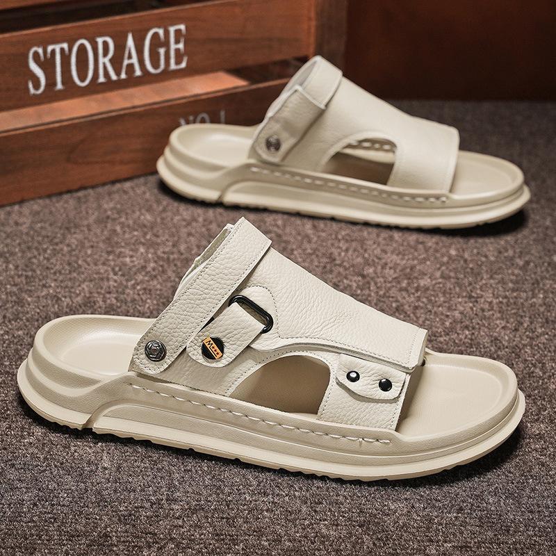 Summer New Shoes for Men Fashion Leather Sandals Dual Purpose Casual Slipper Slip-on Beach Shoes