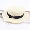 Korean Straw Hat - Retro Bow Flat Top Fedora for Spring & Summer Beach Days