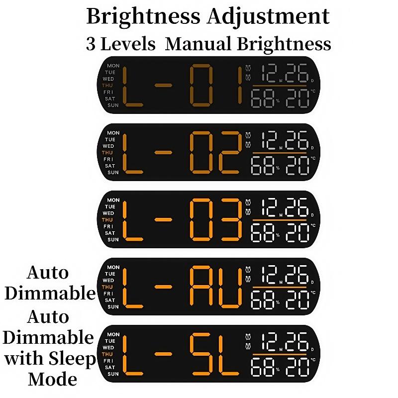 Digital Alarm Clock TEMP Humidity Date 2 Alarms Countdown Timing DST Snooze Table Clock Auto Dimmable 12/24H LED Clock for Decor
