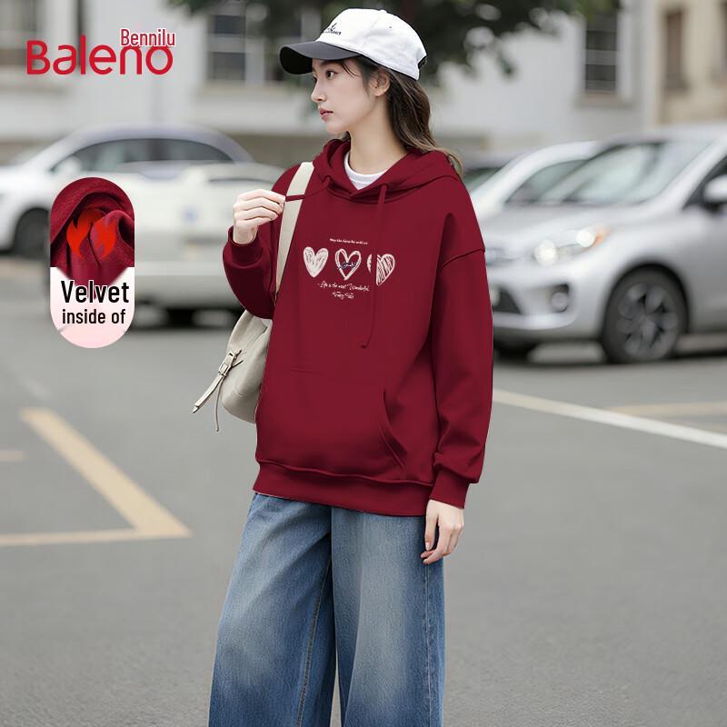 

Baleno Women s Plush Lined Hooded Sweatshirt with Heart Print 3XL