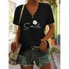 Summer Women's T-shirt Cat Pattern Printing V-neck Short-sleeved Loose Oversized Clothes