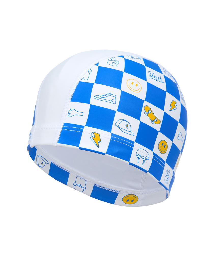 Lenomasuyeongbog Supplies Kids' Checkerboard Icon Pu Swim Cap White Ro-Rc2F755-Wh