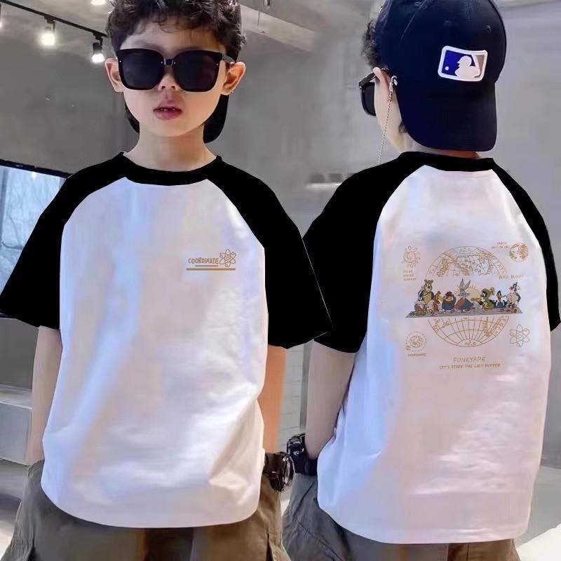 Round Neck Boy's Short Sleeved T-shirt, Summer Cartoon Loose Top