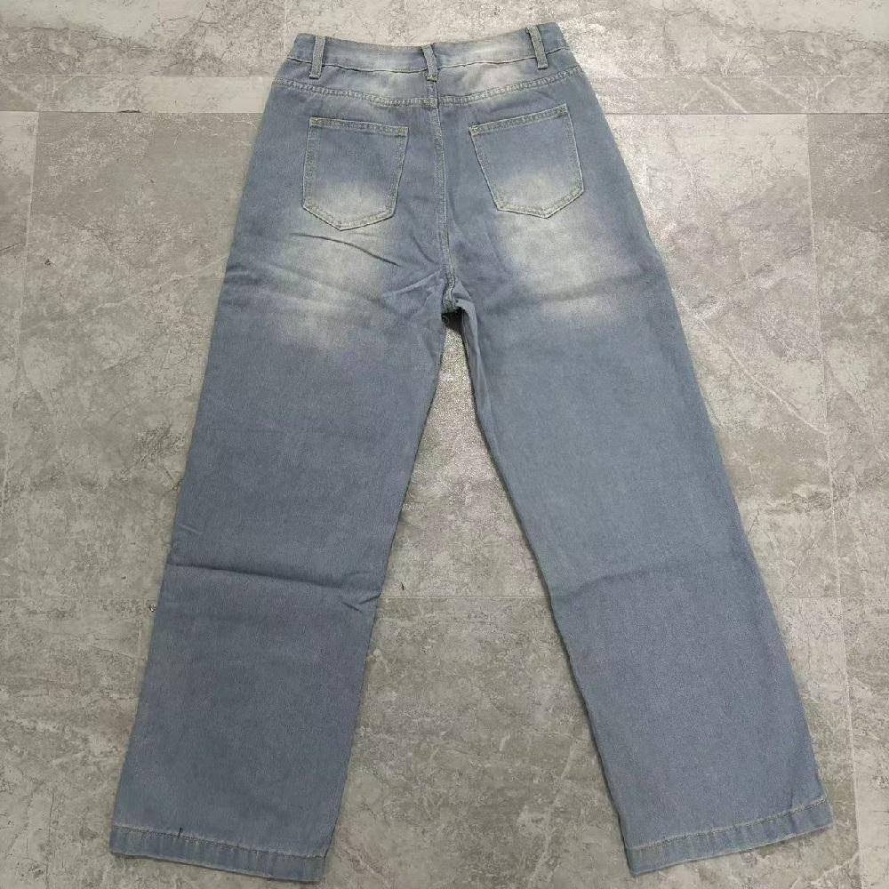 Women Vintage Washed Denim Jeans Middle Waist Wide Leg Pants Ladies Casual Full Length Baggy Jean Trousers