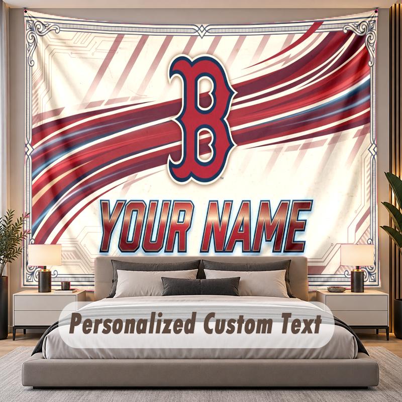 Benutzerdefinierte Namens-Text-Wandteppich Boston Red Sox Personalisierter Polyester-Wandteppich für Schlafzimmer und Zimmer