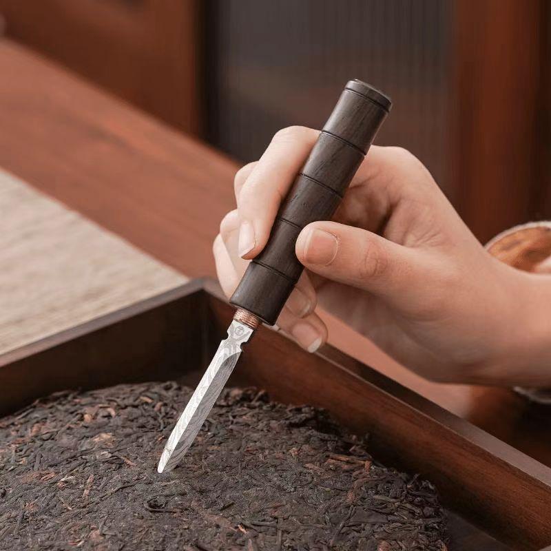 Ebony Damascus Tea Knife High-end Solid Wood Kung Fu Tea Set Accessories Pry Tea Tool Tea Opener Pu'er Tea Knife