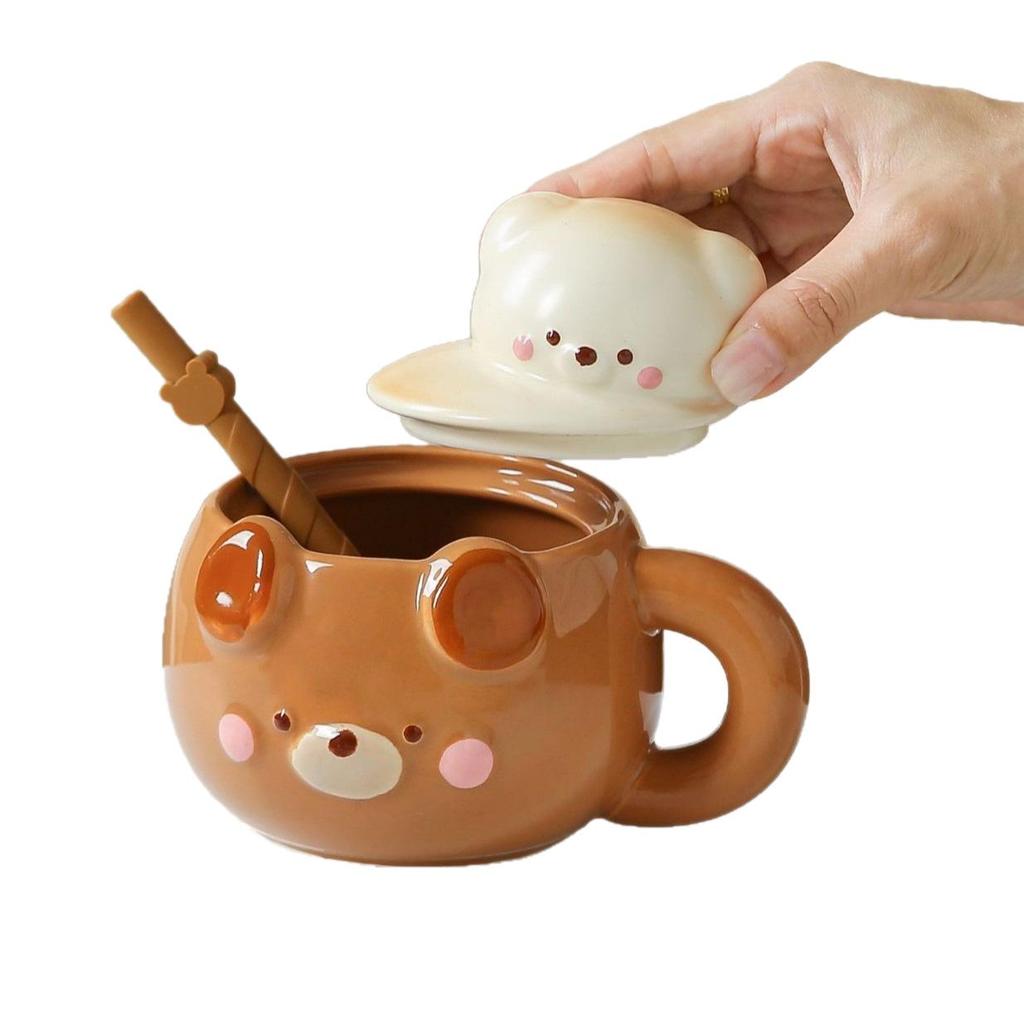 Adorable Little Bear Ceramic Mug with Lid and Straw - Perfect for Home, Milk, Breakfast, and Gifts
