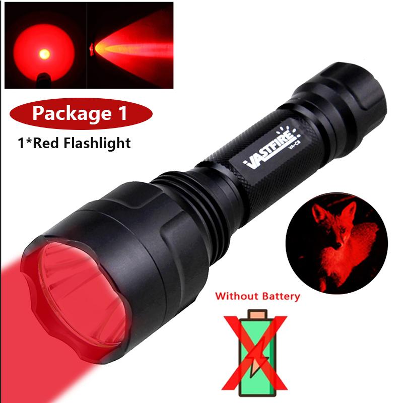 LED Tactical Hunting Flashlight 350LM 600-800 Yards Range C8 Green Red White 1-Mode Torch USB Rechargeable Lantern Lights Set