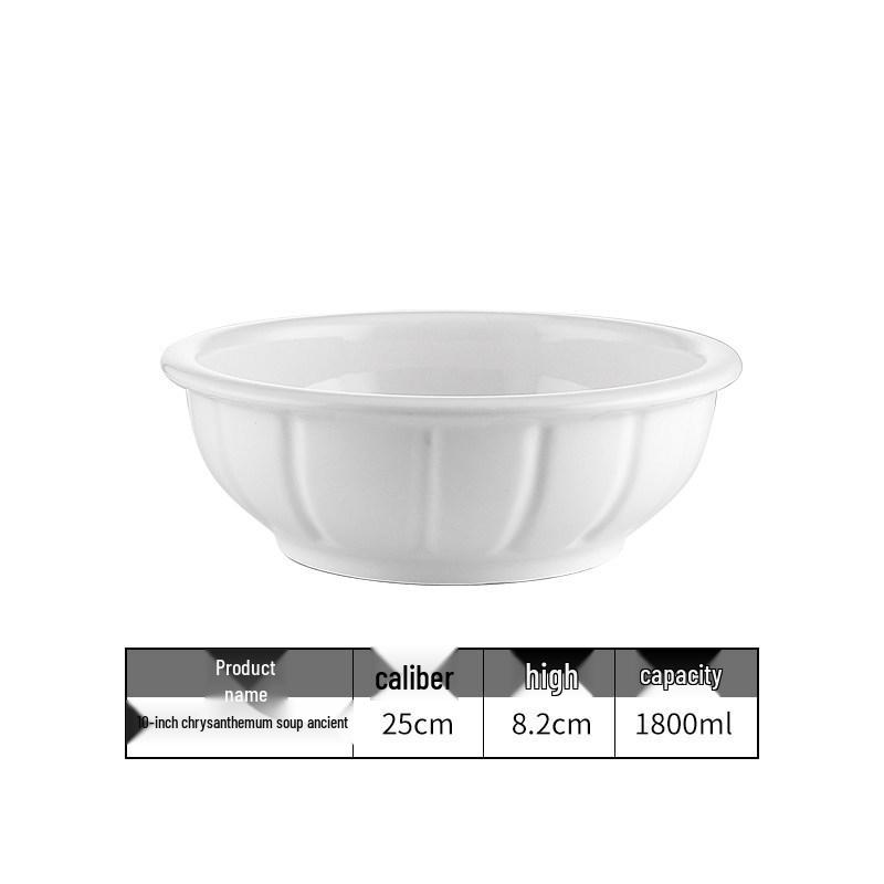 Large Pure White Ceramic Soup Bowl for Home or Restaurant.