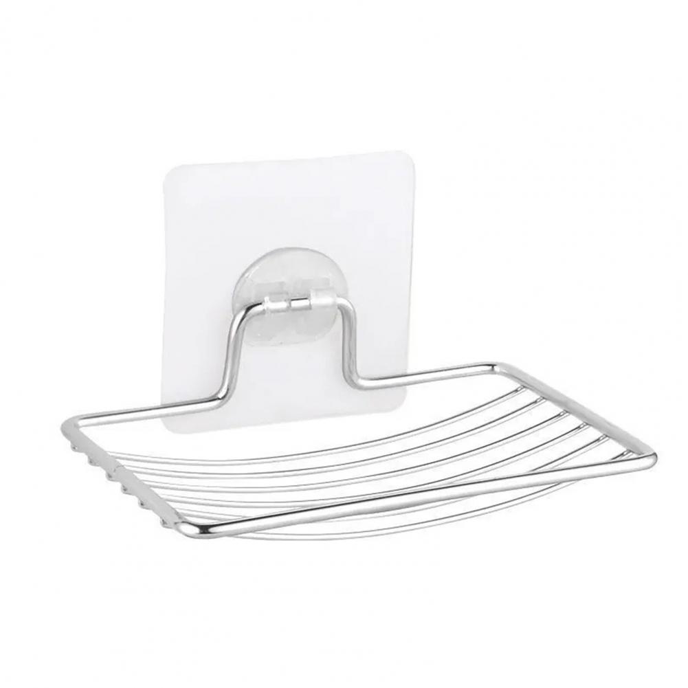 Bathroom Soap Rack Stainless Steel Frame with Self-Draining Ventilated Design No Punching Soap Holder Adhesive Metal Soap Tray